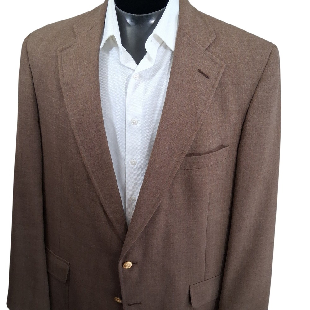 Palm Beach Blazer Mens 48L Brown Classic Gold Button Sport Coat Single Vent